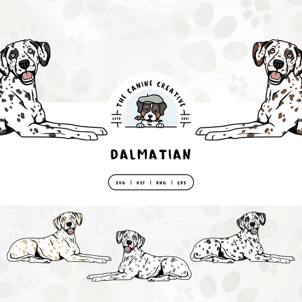 Dalmatians SVG, Dalmation PNG, Dalmatian Clipart, Laying Down Dog Illustration, Spotted Dog Art, Digital Print, Sublimation Design, Cut File