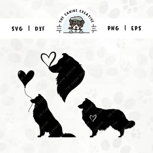 Pacchetto SVG Rough Collie / Shetland Sheepdog Heart Silhouette Clipart / Regalo fai da te per Sheltie Mom, San Valentino, Anniversario / Gotcha Day PNG