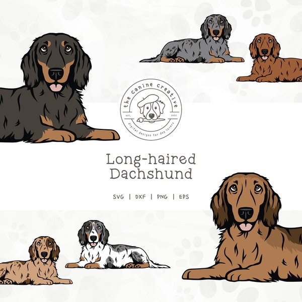 Long-haired Dachshund SVG, Laying Down Dog Design, Dachshunds Clipart, Doxie Printable, Sausage Dog PNG, Wiener Dog Art, Sublimation Design