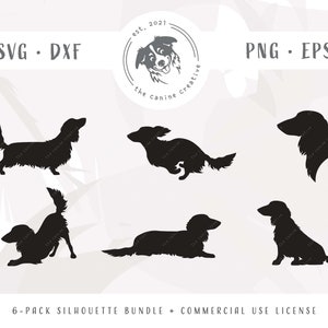 Long Haired Dachshund Silhouettes SVG Design Bundle, Wiener Dog Clipart, Doxie Mom, Commercial Use, Cricut cut file, png, dxf, eps
