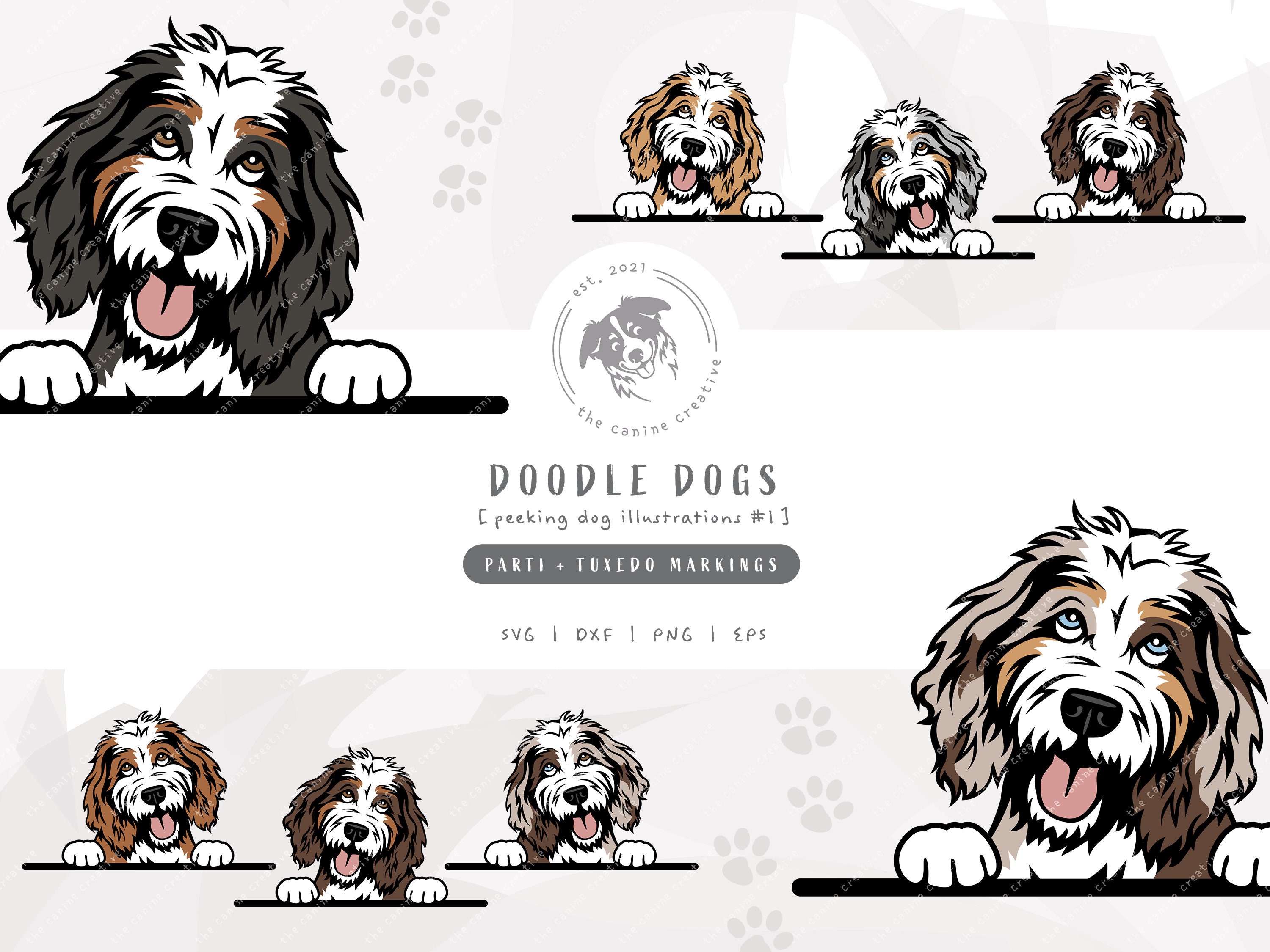 Parti Tuxedo Doodle SVG, Peeking Dog SVG #1, Bernedoodle SVG ...