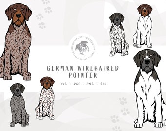 German Wirehaired Pointer SVG, GWP SVG, Sitting Dog svg, German Wire Hair png, Hunting Dog Illustration, Printable Dog Art, Pointer Clipart