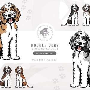 Parti Doodle SVG, Sitting Dog SVG, Bernedoodle SVG, Sheepadoodle Printable Art, Aussiedoodle png, Goldendoodle Clipart, Labradoodle Vector