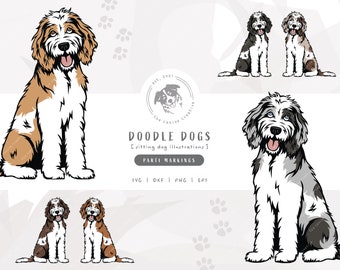 Parti Doodle SVG, Sitting Dog SVG, Bernedoodle SVG, Sheepadoodle Printable Art, Aussiedoodle png, Goldendoodle Clipart, Labradoodle Vector