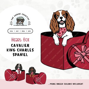 Cavalier King Charles Spaniel SVG | Peeking Dog in Heart Box Clipart | DIY Cavalier Mom, Valentines, or Anniversary Gift | Gotcha Day Pet