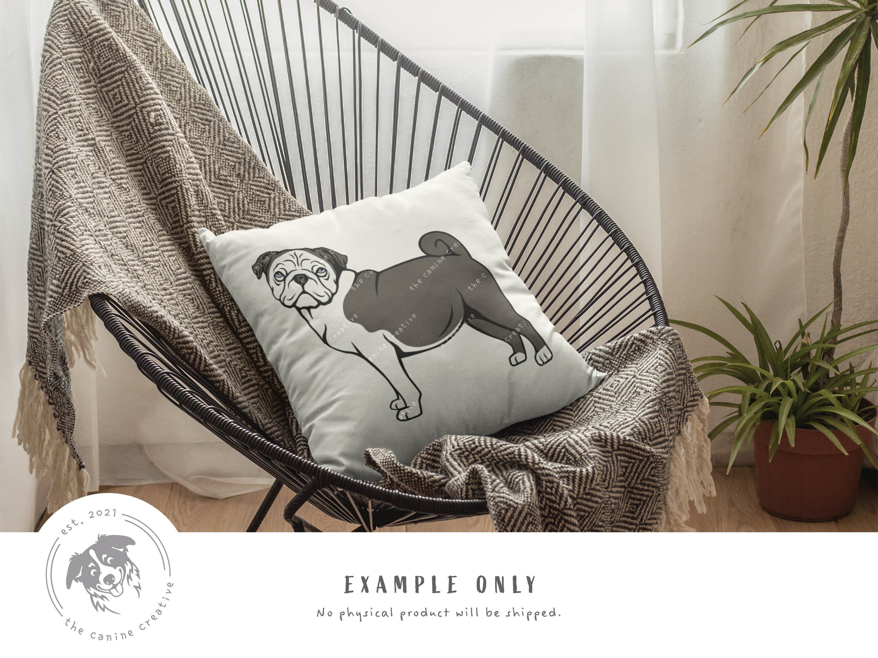 Pug Spring Graphic Pug SVG, Standing Dog Design, Brindle Pug Clip Art, Fawn Pug ...
