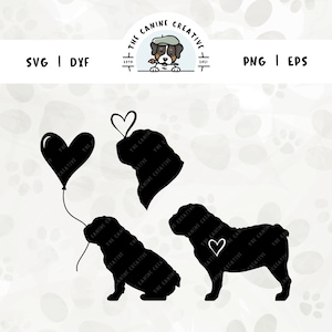 English Bulldog Silhouette SVG Bundle, Bulldog Love Clipart, Bulldog Loss Memorial PNG, Bulldog Mom Cut File, Dog Valentines Day Art
