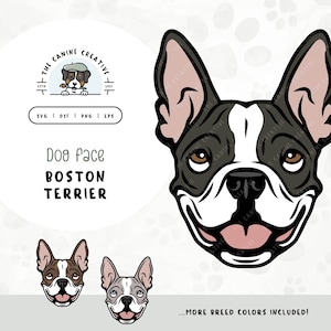 Boston Terrier Face SVG Design | Cute Puppy Clipart PNG | Printable Pet Portrait Illustration | DIY Gift for Dog Lover, Mama, or Dad
