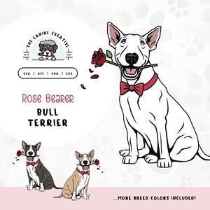 English Bull Terrier SVG | Bully Breed Puppy with Rose Clipart | DIY Gift for Dog Mama, Valentines, or Anniversary | Gotcha Day Pet PNG