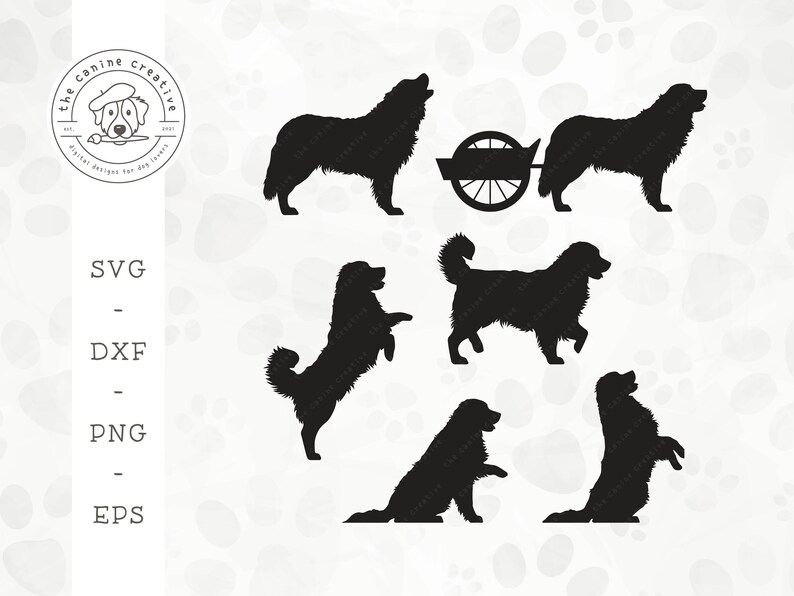 Bernese Mountain Dog SVG, Barking Berner Silhouette, Dog Pulling Cart ...
