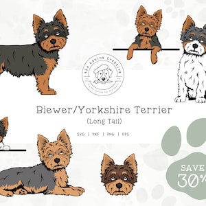 Yorkshire Terrier Clip Art, Yorkie SVG, Biewer Terrier PNG, Undocked Tail, Dog Face, Peeking Dog, Sitting Dog, Standing Dog, Laying Down Dog