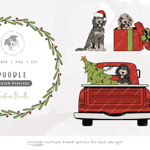 Phantom Doodle Christmas SVG, Gift Box png, Dog Santa Hat Art, Tangled Christmas Lights svg, Red Truck with Tree Clipart, Cricut Cut File