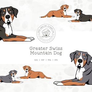 Greater Swiss Mountain Dogs SVG, Swissie Clipart, Laying Down Dog PNG, Printable Dog Art, Dog Illustration, Cricut Cut File, Layered SVG