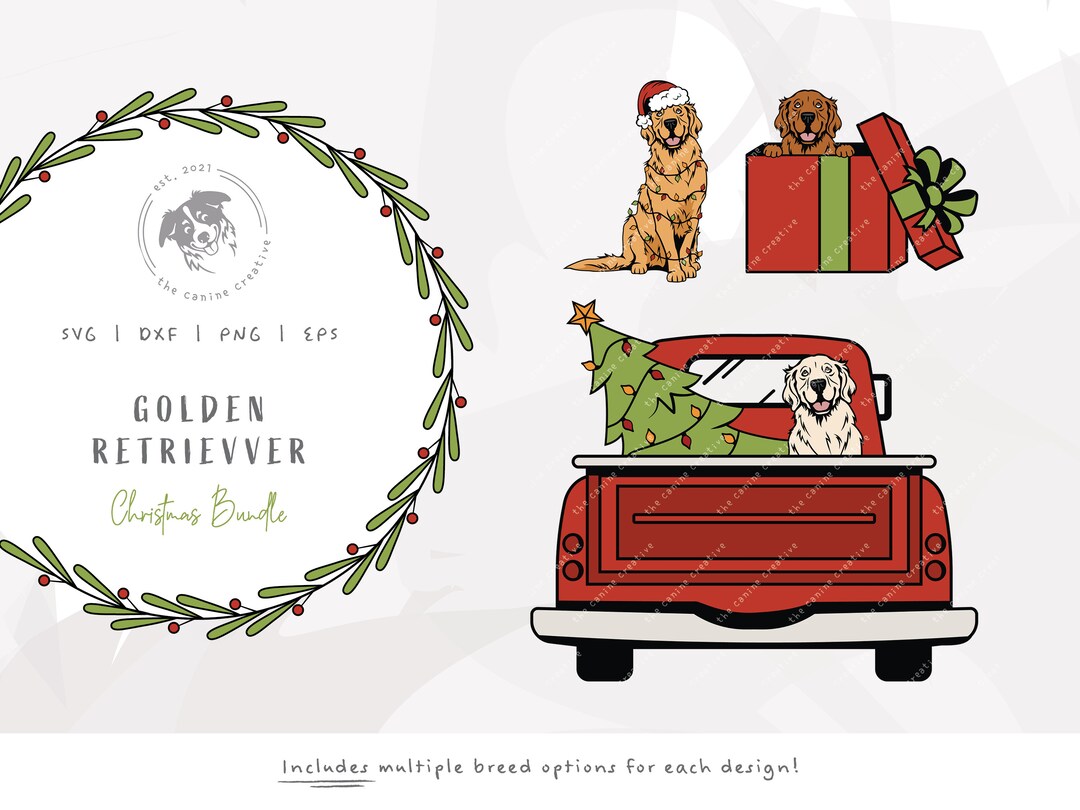 Golden Retriever Christmas SVG, Golden SVG, Gift Box Png, Dog Santa Hat ...
