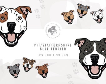 Pit Bull Face SVG, Pittie SVG, Pitty PNG, Staffie svg, Staffy Vector, Staffordshire Dog Clipart, Cartoon Dog Illustration, Printable Dog Art