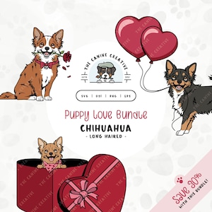 Dog Love SVG Bundle | Long Haired Chihuahua Clipart | DIY Gift for Chiwawa Mom, Valentines, or Anniversary | Gotcha Day Adoption PNG
