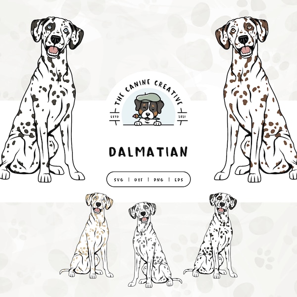 Dalmatians SVG, Dalmation PNG, Dalmatian Clipart, Sitting Dog Illustration, Spotted Dog Art, Digital Print, Sublimation Design, Cut File