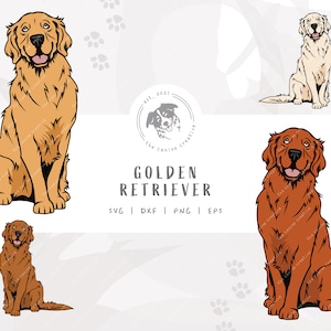 Golden Retriever SVG Bundle, Dog Sitting SVG, Golden SVG, Pet Portrait, Printable Dog Art, Goldie png, Dog Illustration, Cricut Cut File