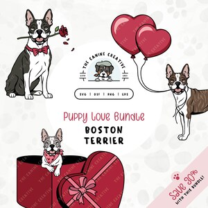 Dog Love SVG Bundle | Cute Boston Terrier Puppy Clipart | DIY Gift for Dog Mama, Valentines, or Anniversary | Gotcha Day Pet Adoption PNG