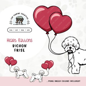 Bichon Frisé SVG Design | Tenerife Dog with Heart Balloons Clipart | DIY Gift for Dog Mama, Valentines, or Anniversary | Gotcha Day Pet PNG