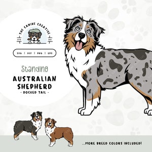 Standing Australian Shepherd SVG | Mini Aussie Clipart PNG | Printable Pet Illustration | DIY Gift for Dog Lover, Mama, or Dad
