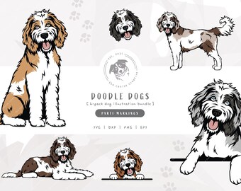 Parti Doodle SVG Bundle, Doodle Dog Clipart, Bernedoodle SVG, Sheepadoodle Art, Aussiedoodle png, Goldendoodle Clipart, Labradoodle Vector