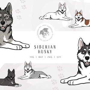 Siberian Husky SVG, Laying Down Dog Clipart, Husky Layered SVG, Printable Dog Art, Vector Dog Illustration, Cricut Cut File, Cartoon Dog PNG