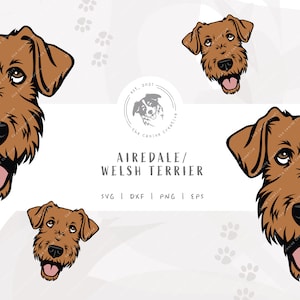 Airedale SVG, Airedale Terrier PNG, Welsh Terrier Art, Dog Face SVG, Dog Breed Clipart, Printable Dog Art, Dog Illustration, Cricut Cut File