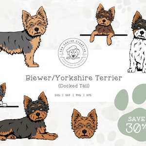 Yorkshire Terriers Clip Art, Yorkie SVG, Biewer Terrier PNG, Docked Tail, Dog Face, Peeking Dog, Sitting Dog, Standing Dog, Laying Down Dog