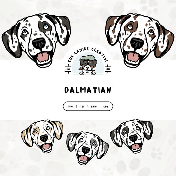 Dalmatians SVG, Dalmation PNG, Dalmatian Clipart, Dog Face Illustration, Spotted Dog Art, Digital Print, Sublimation Design, Cricut Cut File