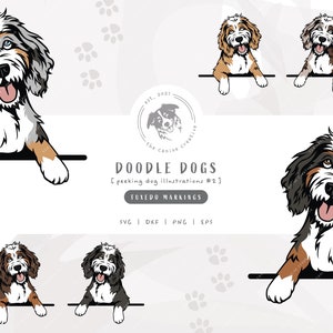 Tuxedo Doodle SVG, Peeking Dog SVG #2, Bernedoodle SVG, Sheepadoodle Vector Art, Aussiedoodle png, Goldendoodle Clipart, Labradoodle Vector