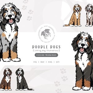 Tuxedo Doodle SVG, Sitting Dog SVG, Bernedoodle SVG, Sheepadoodle Printable Art, Aussiedoodle png, Goldendoodle Clipart, Labradoodle Vector