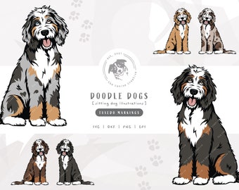 Tuxedo Doodle SVG, Sitting Dog SVG, Bernedoodle SVG, Sheepadoodle Printable Art, Aussiedoodle png, Goldendoodle Clipart, Labradoodle Vector