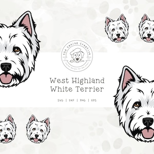 Westhighland Terrier SVG, Westie PNG, West Highland White Terrier Clipart, Dog Face Illustration, Dog Printable Art, Sublimation Design