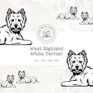 Westhighland Terrier SVG, Westie PNG, West Highland White Terrier Clipart, Laying Down Dog Illustration, Dog Printable, Sublimation Design