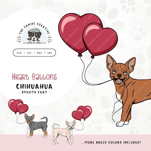 Smooth Coat Chihuahua SVG | Dog with Heart Balloons Clipart | DIY Gift for Chiwawa Mom, Valentines, or Anniversary | Gotcha Day PNG