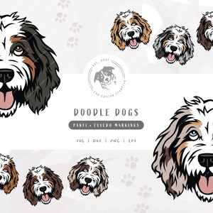 Parti Tuxedo Doodle SVG, Dog Face SVG, Bernedoodle SVG, Sheepadoodle Art, Aussiedoodle png, Goldendoodle Clipart, Labradoodle Illustration