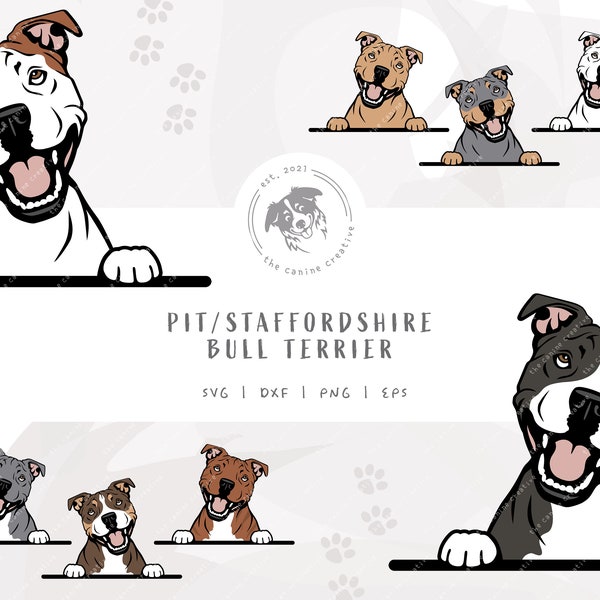 Pit Bull SVG, Staffordshire Dog PNG, Peeking Dog Design #1, Layered Pittie SVG, Pitty Cut File, Staffie Illustration, Staffy Vector Clipart