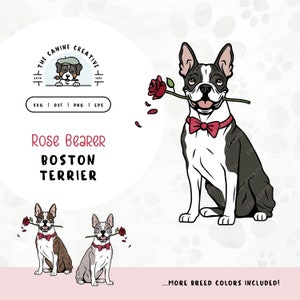Boston Terrier SVG Design | Cute Puppy with Rose Clipart | DIY Gift for Dog Mama, Valentines, or Anniversary | Gotcha Day Pet Adoption PNG