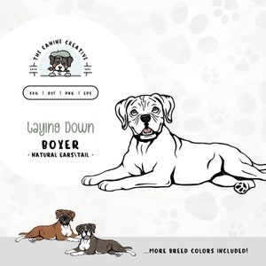 Laying Down Boxer Dog with Tail SVG | Cute Puppy Clipart PNG | Printable Pet Illustration | DIY Gift for Dog Lover, Mama, or Dad