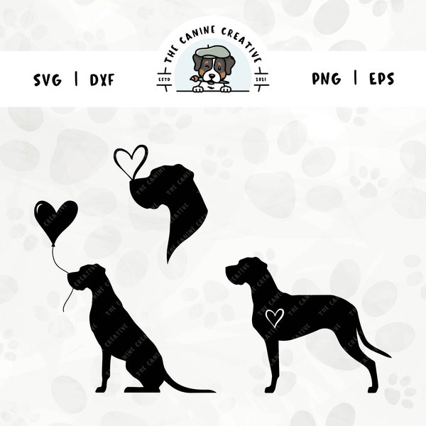 Great Dane SVG Floppy Ears, Great Dane Memorial Loss Art, Dog Heart Silhouette, Dog Valentine Clipart, Dog Mom PNG, Puppy Love Design