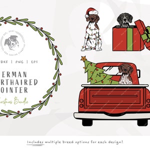 GSP Christmas SVG, Gift Box png, Dog Santa Hat Art, Tangled Christmas Lights svg, Red Truck with Tree svg, German Shorthaired Pointer SVG