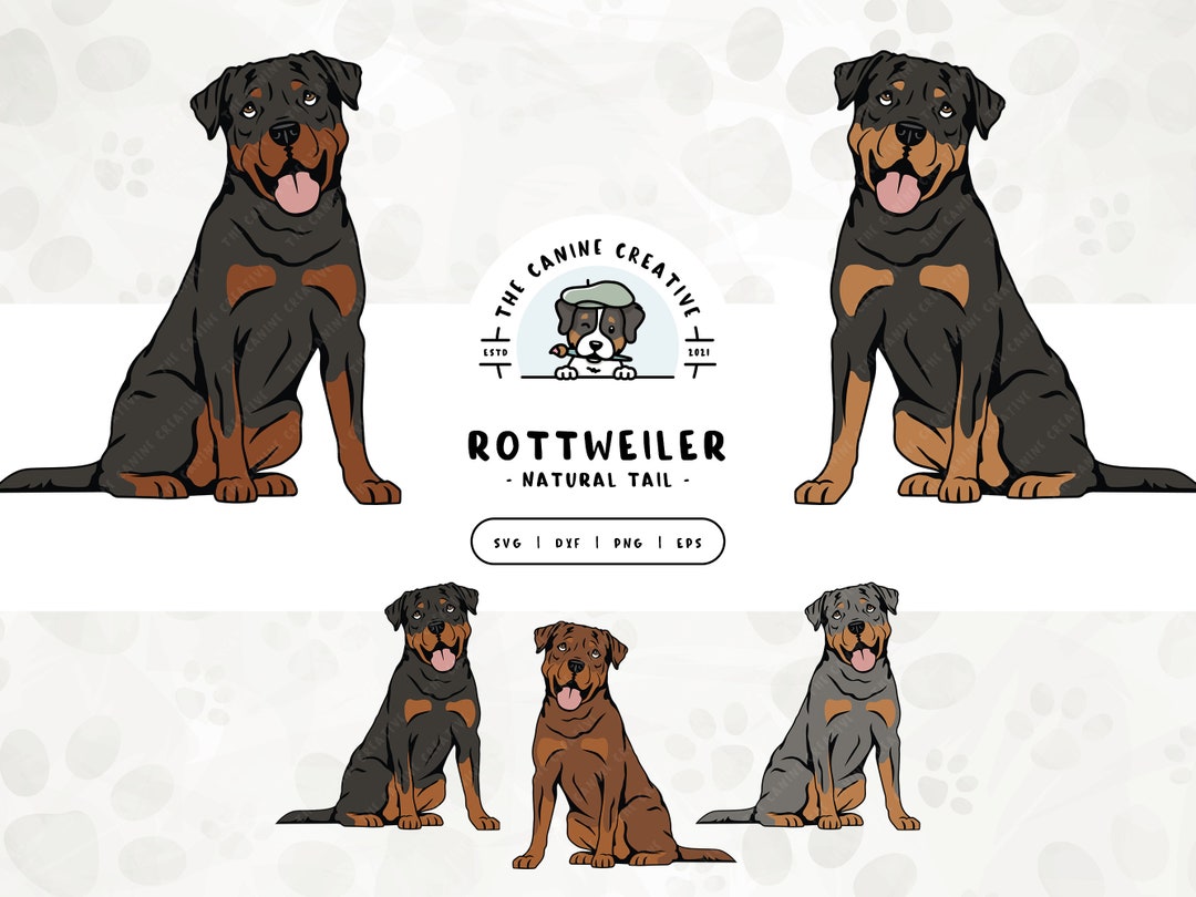 Rottweilers SVG, Natural Tail Rottweiler PNG, Sitting Dog Illustration ...