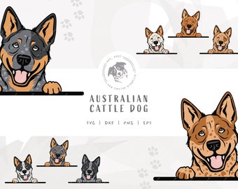 Heeler SVG, Peeking Dog SVG #1, Australian Cattle Dog Clip Art, Blue Heeler Illustration PNG, Red Heeler Vector Design, Printable Dog Art
