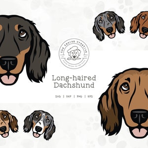 Long-Haired Dachshund SVG, Dachshunds Clipart, Dog Face Illustration, Doxie Printable, Sausage Dog PNG, Wiener Dog Art, Sublimation Design