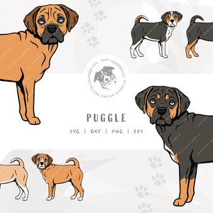 Puggle SVG, Beagle Pug Mix Breed Clipart, Standing Dog Design, Puggle Art, Mix Dog Breed PNG, svg files for Cricut, Dog Digital Portrait