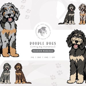 Phantom Doodle SVG, Sitting Dog SVG, Bernedoodle SVG, Sheepadoodle Printable Art, Aussiedoodle png, Goldendoodle Clipart, Labradoodle Vector
