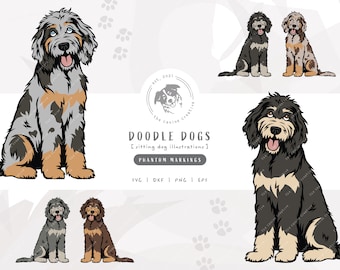 Phantom Doodle SVG, Sitting Dog SVG, Bernedoodle SVG, Sheepadoodle Printable Art, Aussiedoodle png, Goldendoodle Clipart, Labradoodle Vector