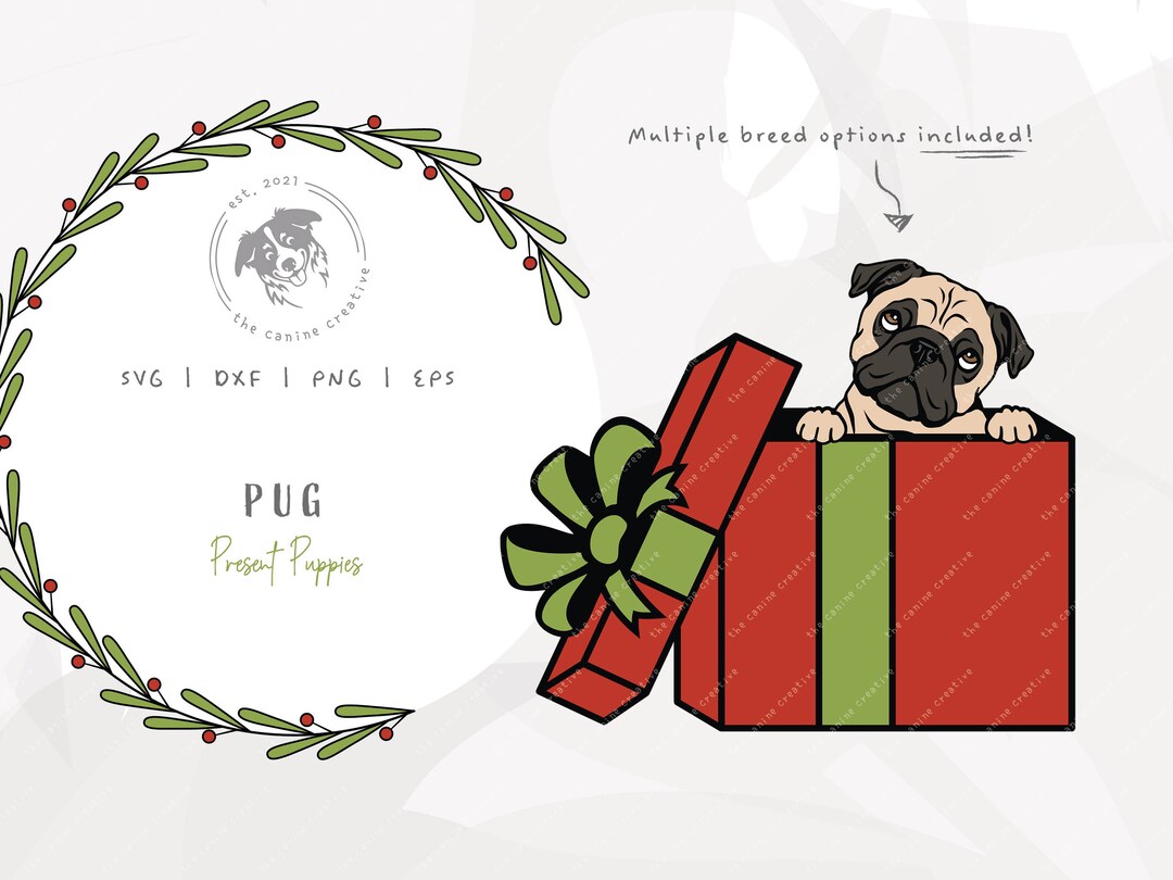 Pug Christmas SVG, Pug Clip Art, Peeking Dog PNG, Gift Box Svg ...