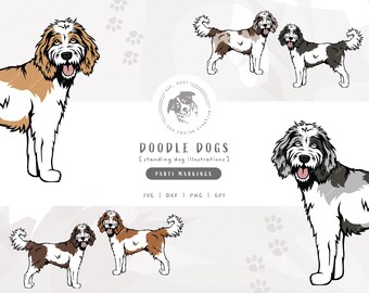 Parti Doodle SVG, Standing Dog SVG, Bernedoodle SVG, Sheepadoodle Printable Art, Aussiedoodle png, Goldendoodle Clipart, Labradoodle Vector